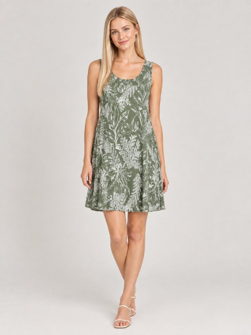TAHARI Botanical Print Mini Shift Dress with Pockets Sage 3X #A4507